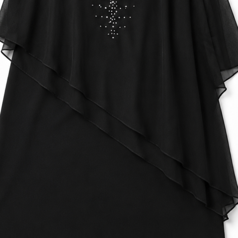 Joanna | Rhinestone V-Neck Cape Midi Dress