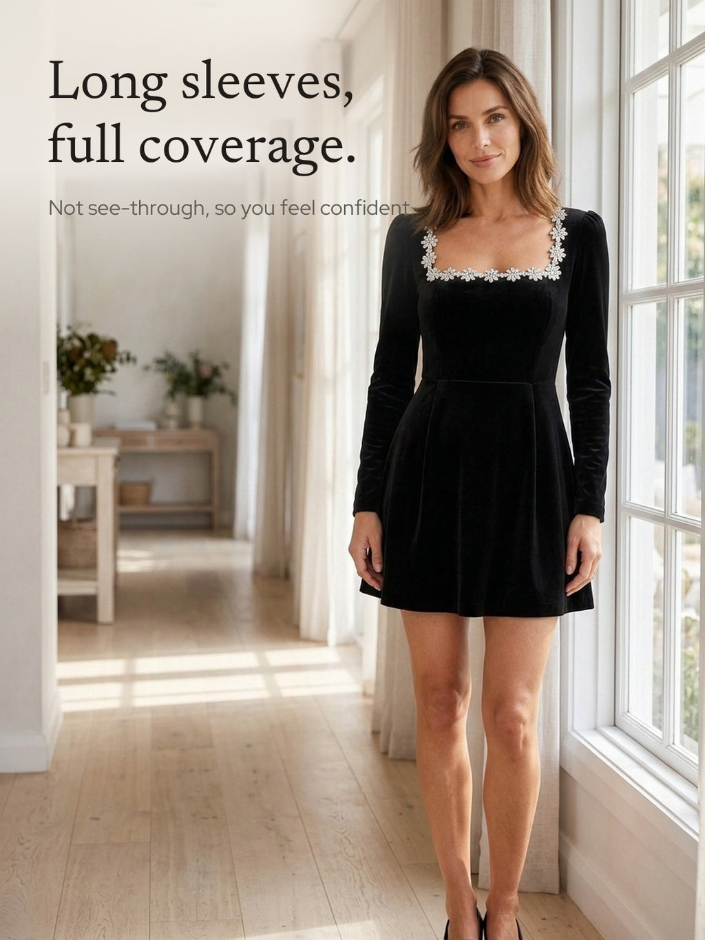 Kailey | Velvet Crystal Square Neck Mini Dress