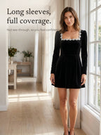 Kailey | Velvet Crystal Square Neck Mini Dress