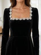 Kailey | Velvet Crystal Square Neck Mini Dress