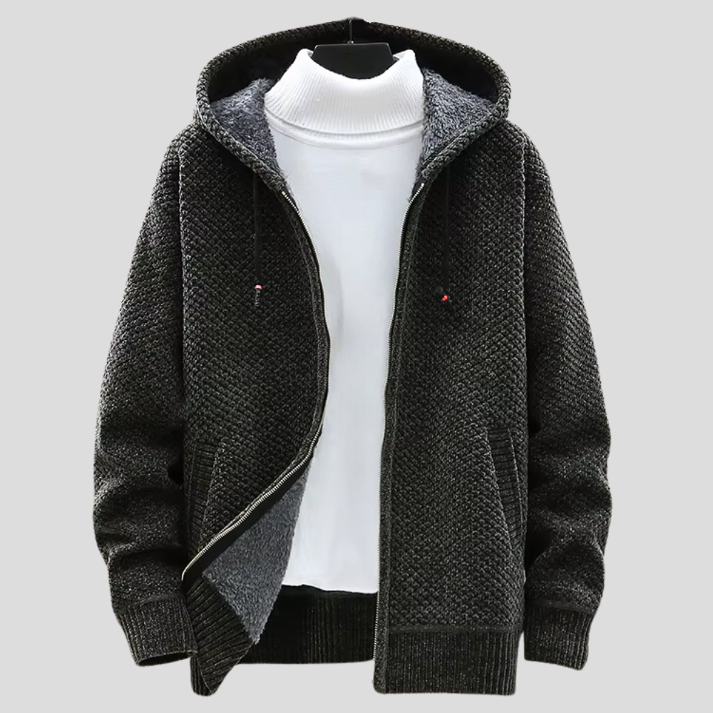 Keegan | Textured Knit Fleece-Lined Full-Zip Hoodie