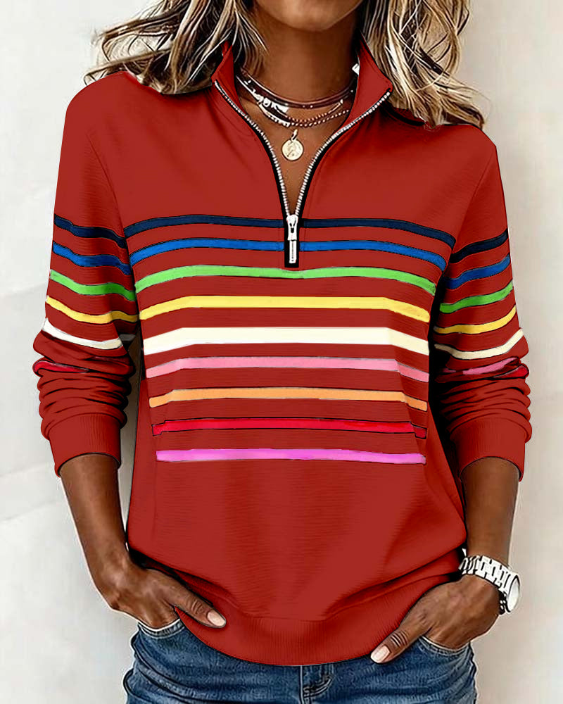 Kelli | Striped Quarter-Zip Knit Sweater