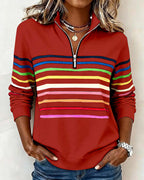 Kelli | Striped Quarter-Zip Knit Sweater