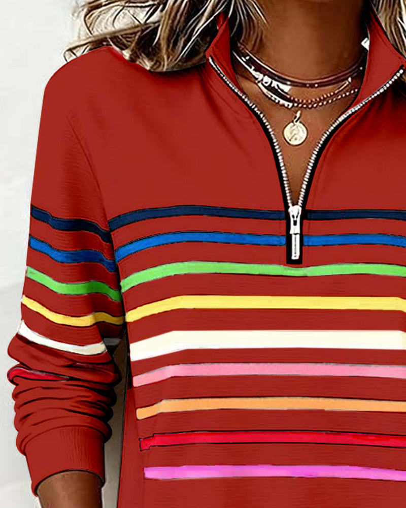 Kelli | Striped Quarter-Zip Knit Sweater