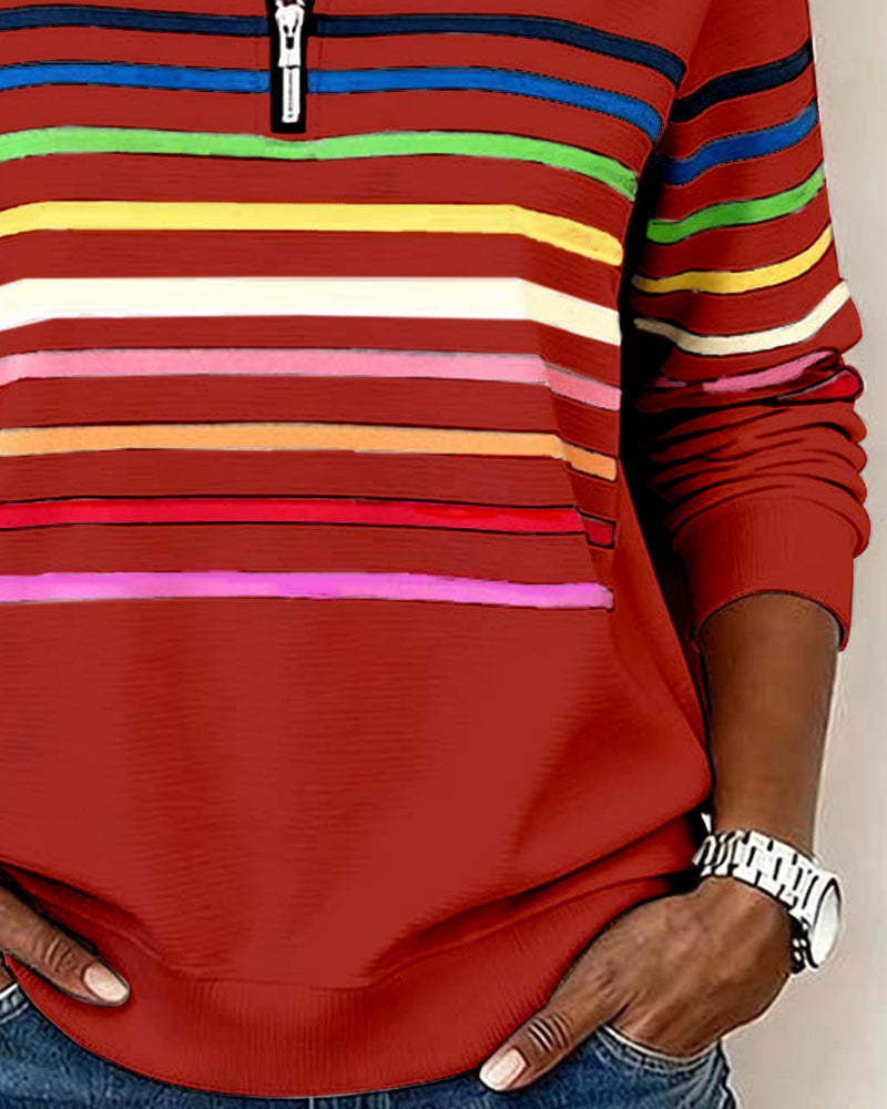 Kelli | Striped Quarter-Zip Knit Sweater