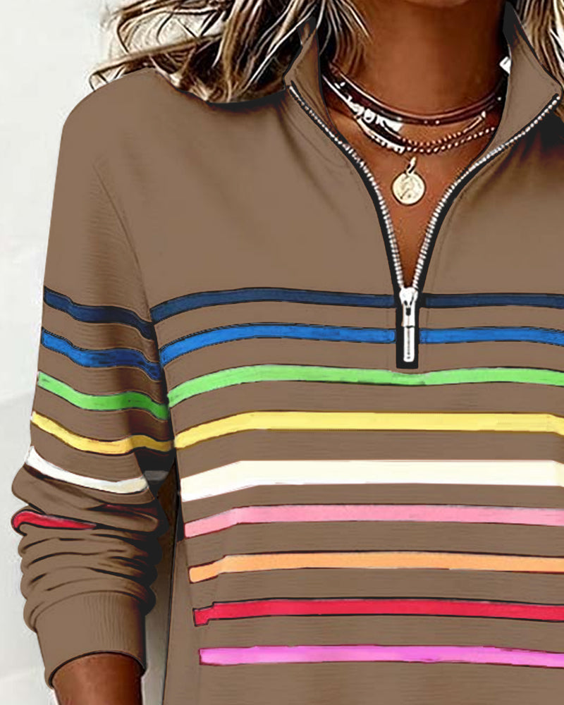 Kelli | Striped Quarter-Zip Knit Sweater