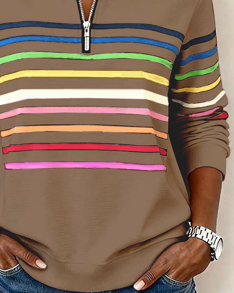 Kelli | Striped Quarter-Zip Knit Sweater