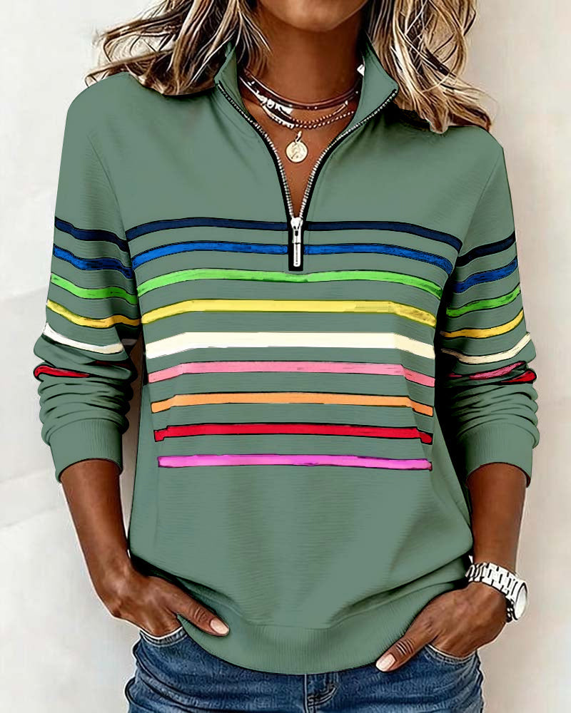 Kelli | Striped Quarter-Zip Knit Sweater