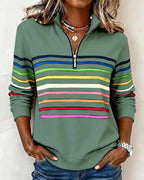Kelli | Striped Quarter-Zip Knit Sweater