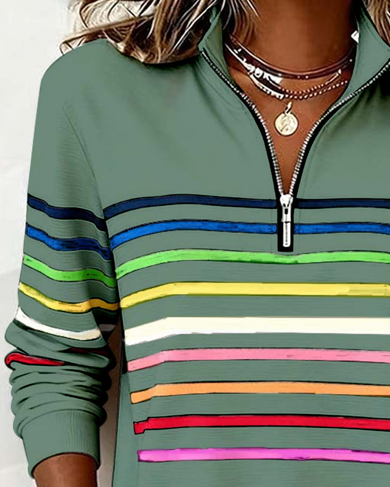Kelli | Striped Quarter-Zip Knit Sweater
