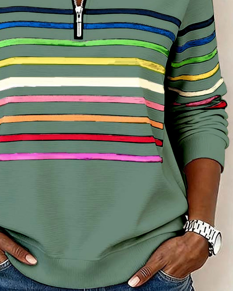 Kelli | Striped Quarter-Zip Knit Sweater