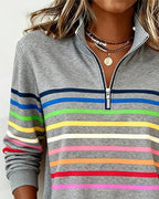 Kelli | Striped Quarter-Zip Knit Sweater