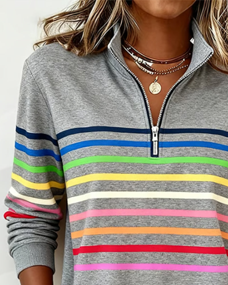 Kelli | Striped Quarter-Zip Knit Sweater