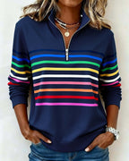 Kelli | Striped Quarter-Zip Knit Sweater