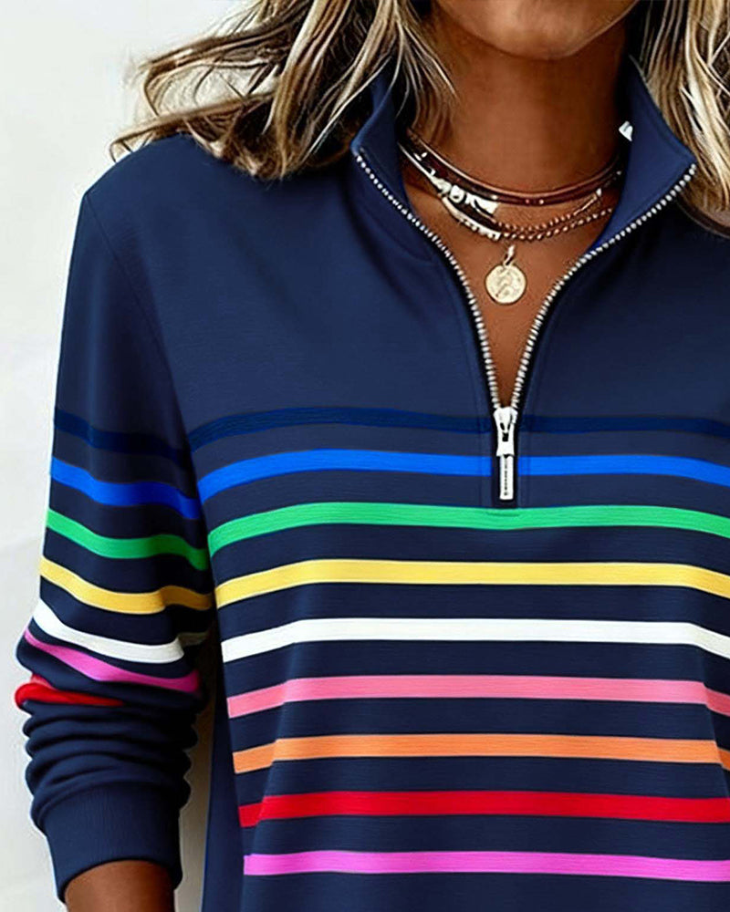 Kelli | Striped Quarter-Zip Knit Sweater