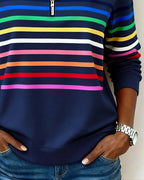 Kelli | Striped Quarter-Zip Knit Sweater