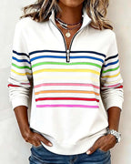 Kelli | Striped Quarter-Zip Knit Sweater