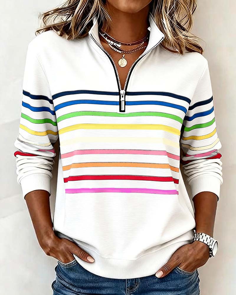 Kelli | Striped Quarter-Zip Knit Sweater