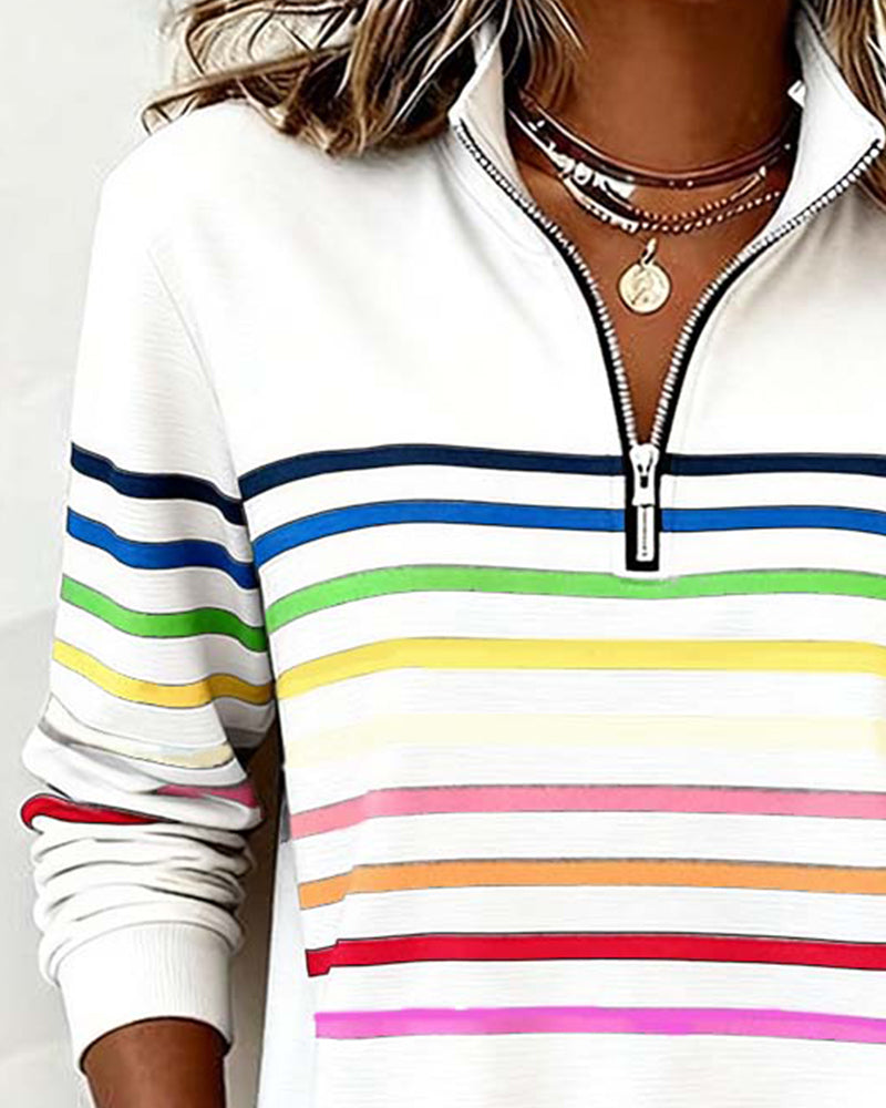 Kelli | Striped Quarter-Zip Knit Sweater