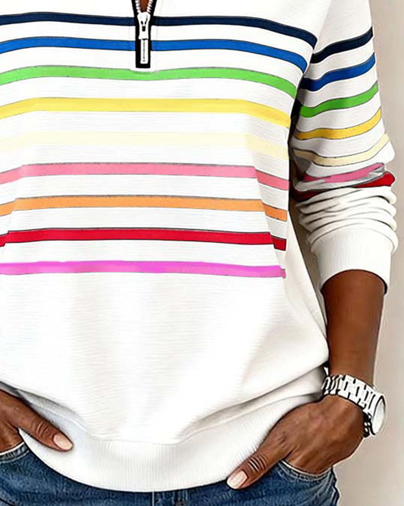 Kelli | Striped Quarter-Zip Knit Sweater