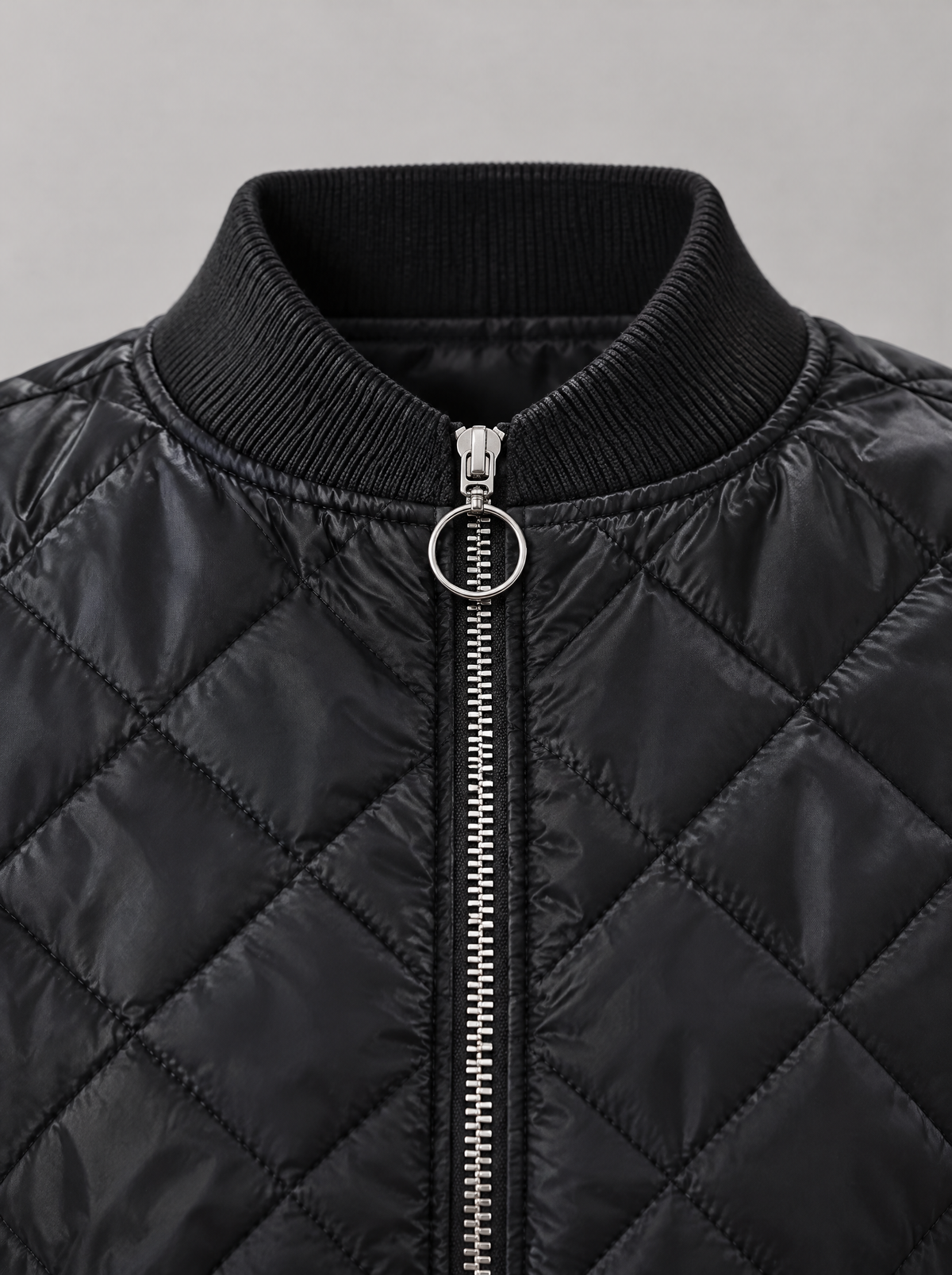 Kendra quilted bomber jacket – ribbed collar (Black)