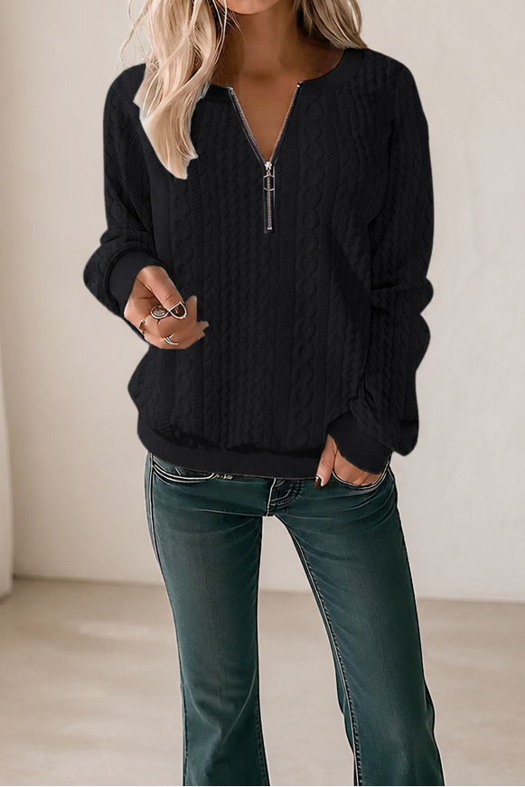 Krista | Cable-Knit Half-Zip Hip-Length Sweater