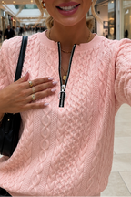 Krista | Cable-Knit Half-Zip Hip-Length Sweater