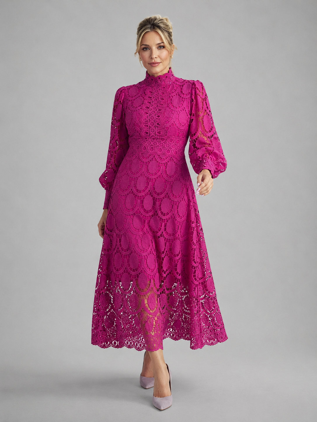 Lara | Long-Sleeve Lace Midi Dress