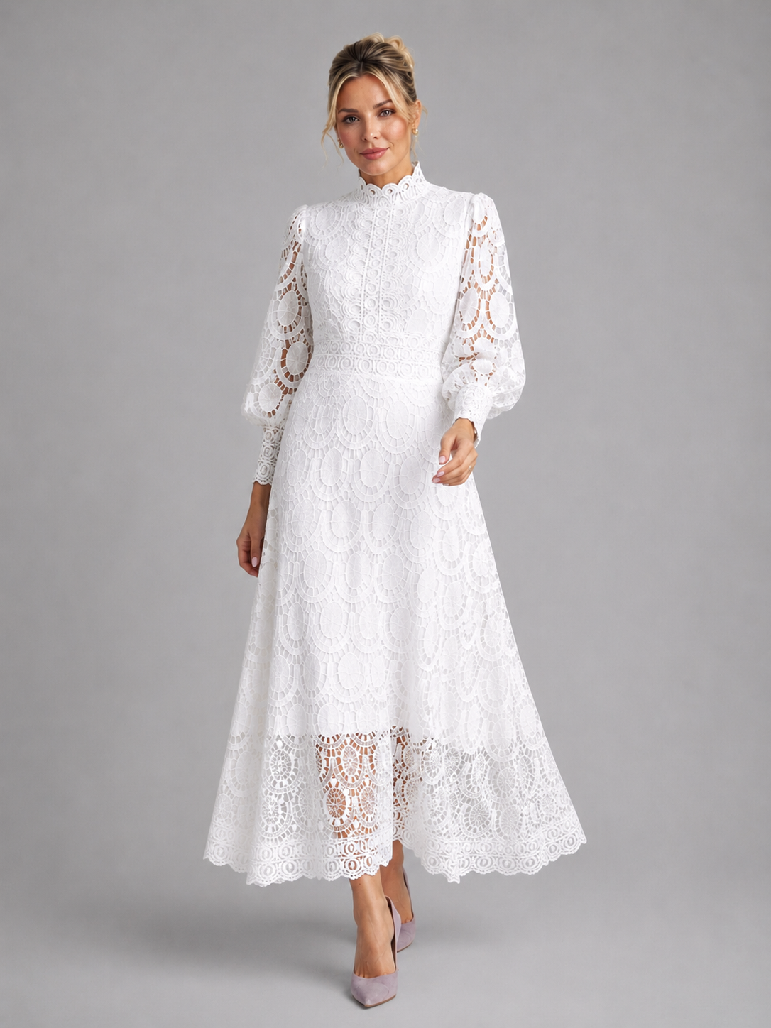 Lara | Long-Sleeve Lace Midi Dress