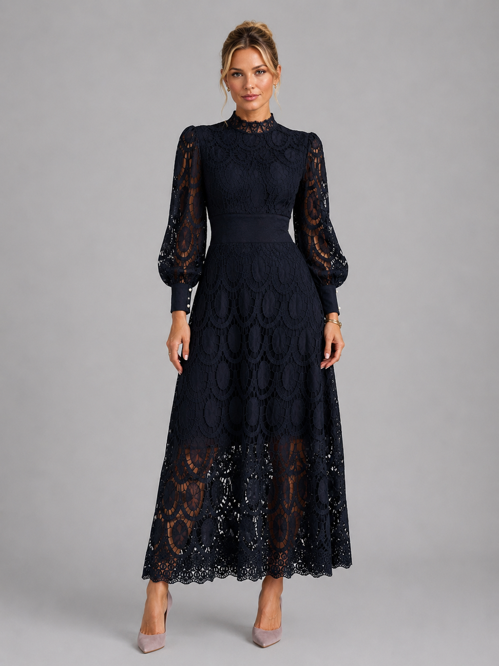 Lara | Long-Sleeve Lace Midi Dress
