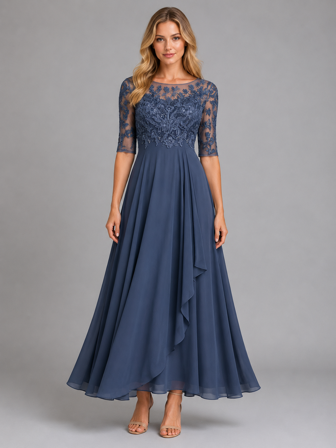 Larissa | Lace and Chiffon Midi Dress
