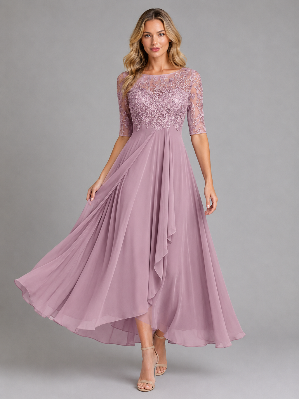 Larissa | Lace and Chiffon Midi Dress