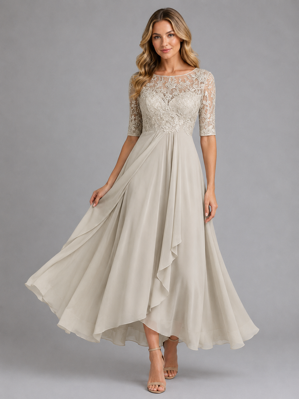Larissa | Lace and Chiffon Midi Dress