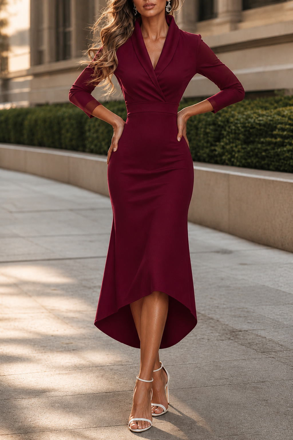 Laurie | Wrap-Front Stretch Satin Midi Dress