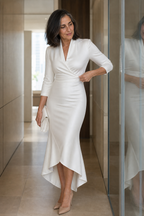 Laurie | Wrap-Front Stretch Satin Midi Dress