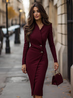 Lea | Buttoned Wrap Long Sleeve Midi Dress