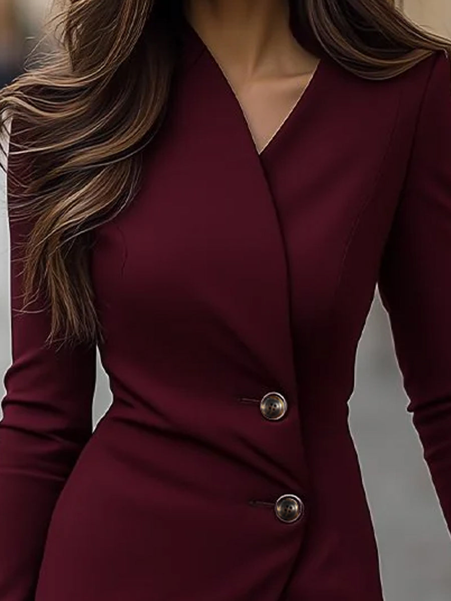Lea | Buttoned Wrap Long Sleeve Midi Dress