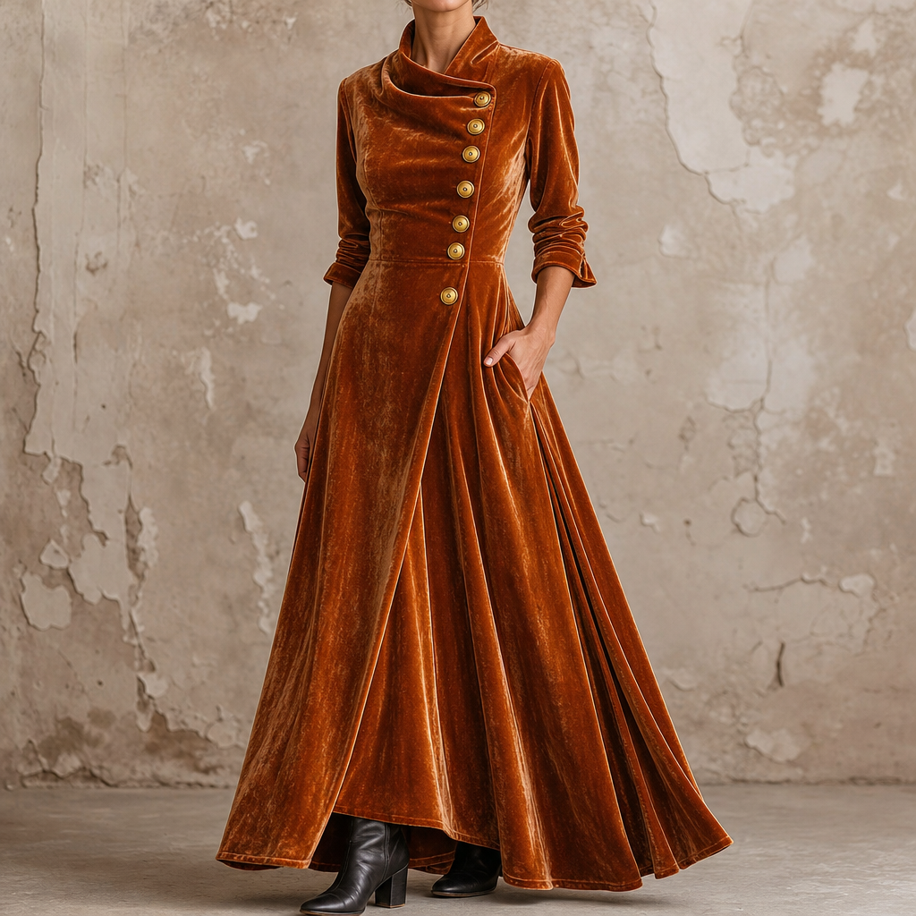 Lenora | Cowl-Neck Velvet-Look Maxi Dress
