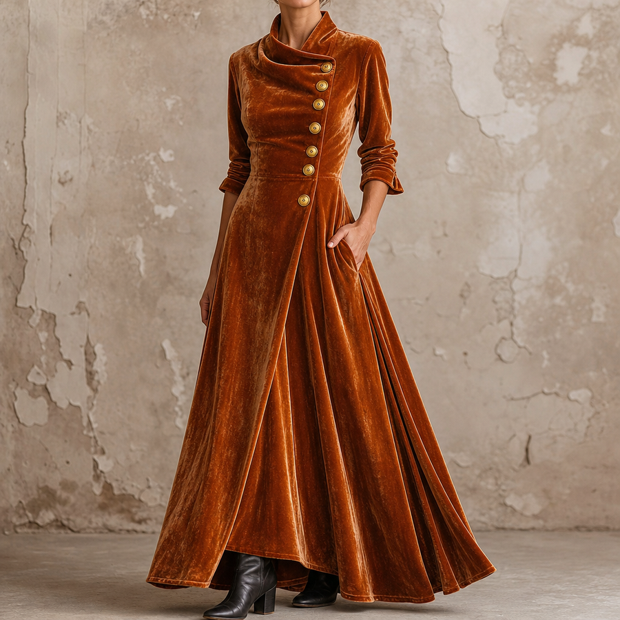 Lenora | Cowl-Neck Velvet-Look Maxi Dress
