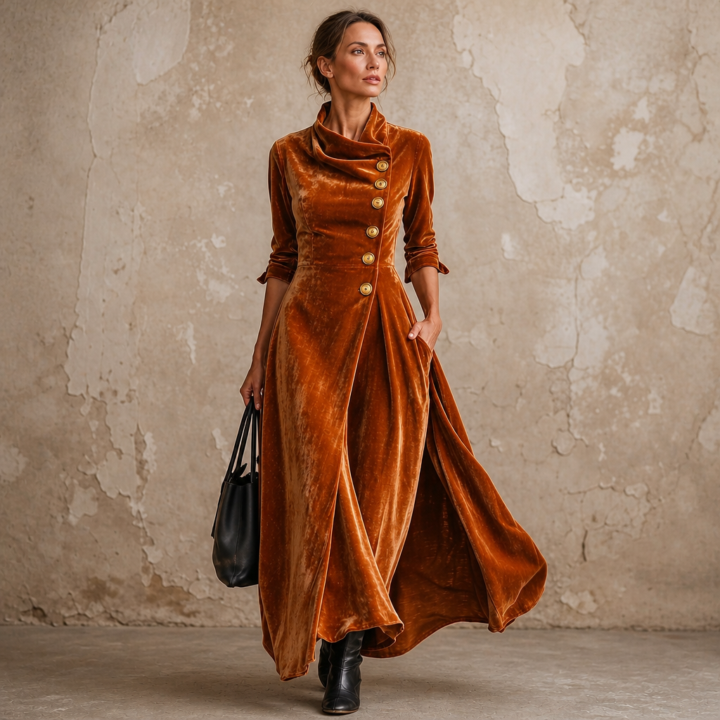 Lenora | Cowl-Neck Velvet-Look Maxi Dress