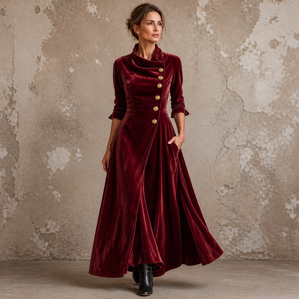 Lenora | Cowl-Neck Velvet-Look Maxi Dress