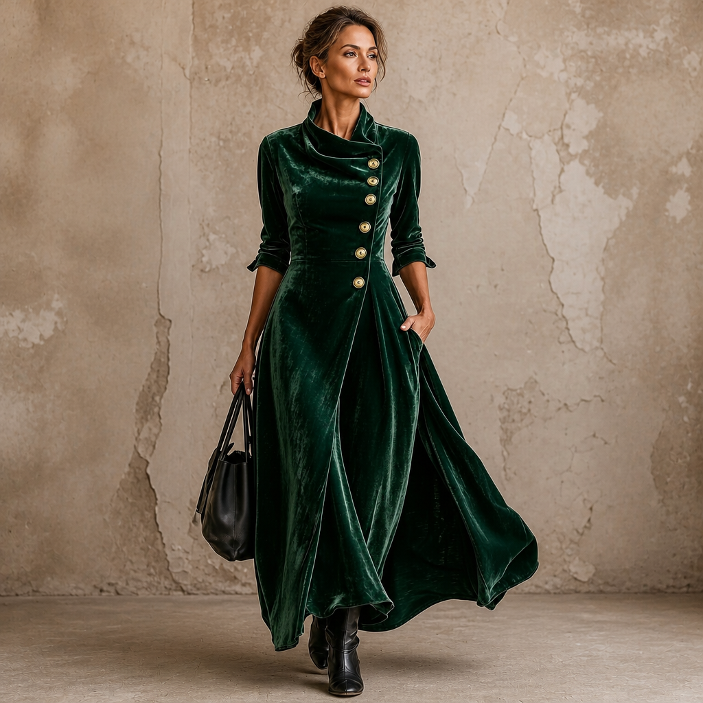 Lenora | Cowl-Neck Velvet-Look Maxi Dress