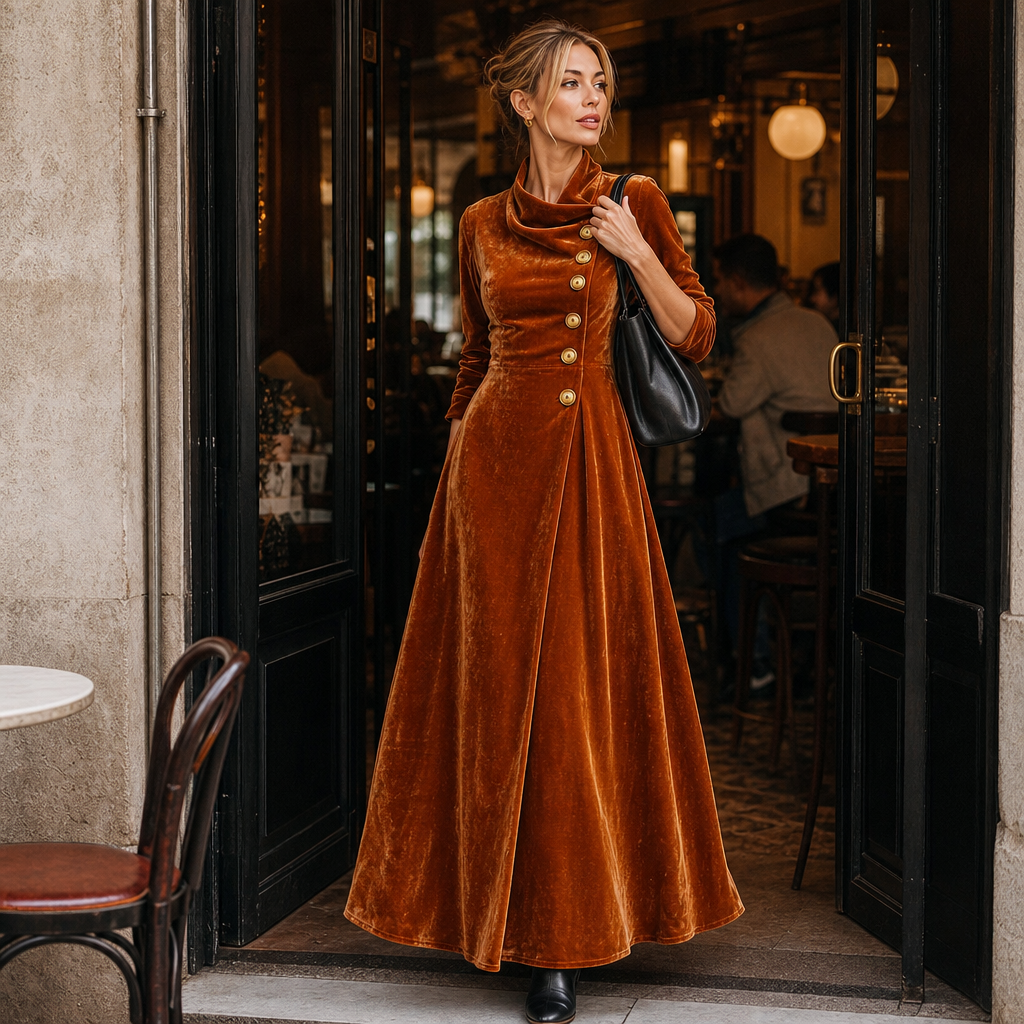 Lenora | Cowl-Neck Velvet-Look Maxi Dress