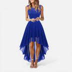 Lettie | Sleeveless Lace Bodice High-Low Midi Dress