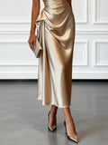 Lillie | One-Shoulder Satin Ruffled Midi Dress