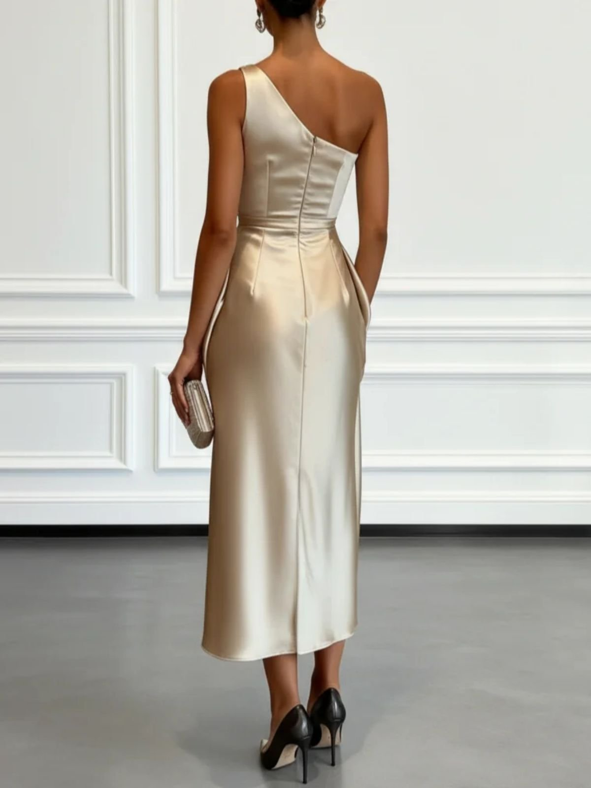 Lillie | One-Shoulder Satin Ruffled Midi Dress