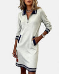 Liv | Long-Sleeve Collared Zip-Front Dress