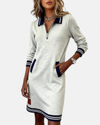 Liv | Long-Sleeve Collared Zip-Front Dress