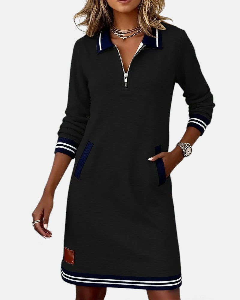 Liv | Long-Sleeve Collared Zip-Front Dress