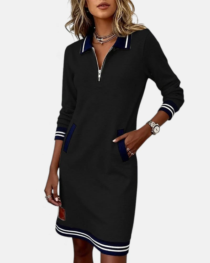 Liv | Long-Sleeve Collared Zip-Front Dress
